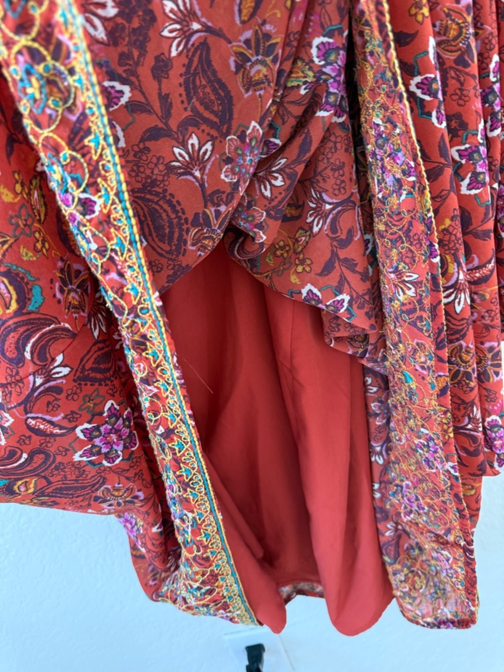 Time and Tru Rust Red Floral Long Sleeve Boho Tunic Dress - Picture 8 of 10